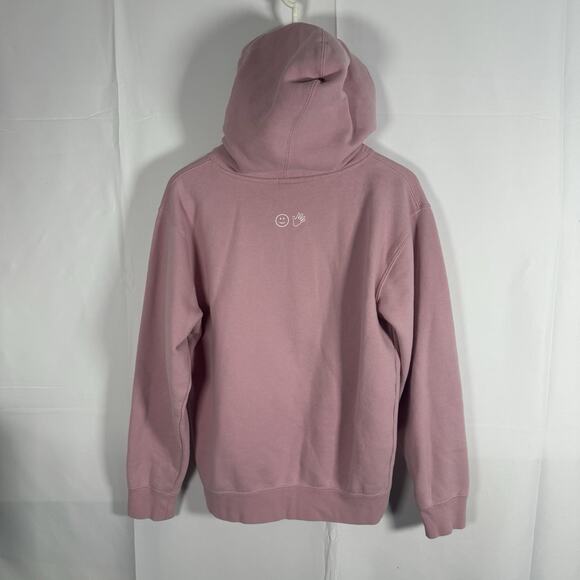 Glossier Pink Logo Hoodie Small Smiley Back Graphic Pullover Sweatshirt - Picture 8 of 8